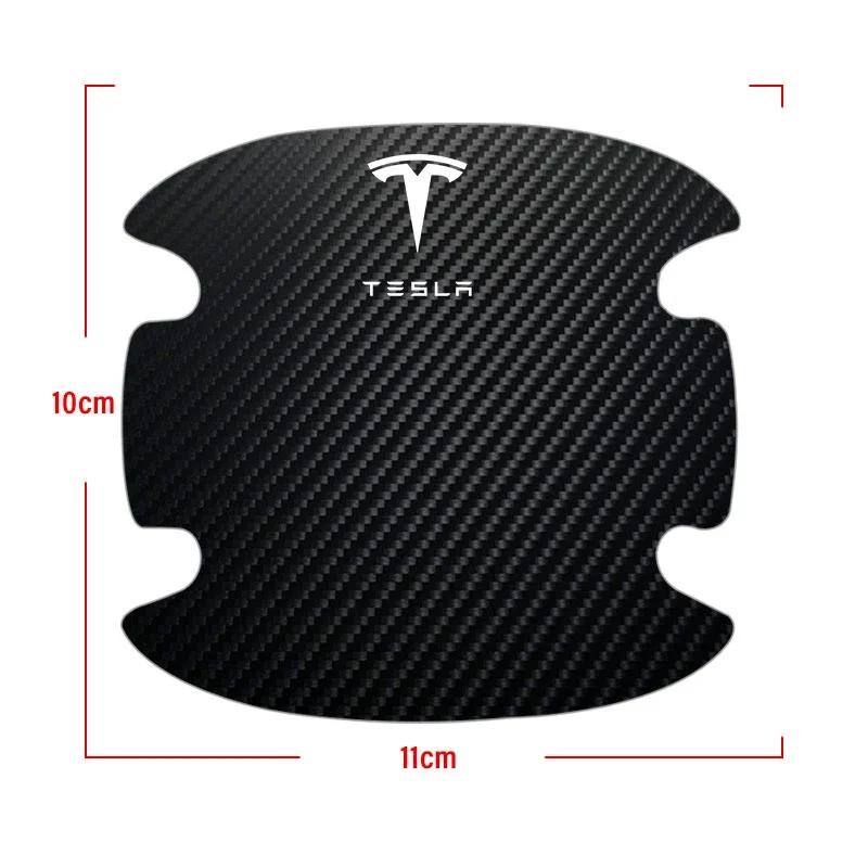 BFNWZ1 4Pcs/Set Car Door Handle Sticker Carbon Fiber Scratches Resistant for Tesla Model 3 Y X S TM3 TMX TMS 2016-2020 Wheel Center Cap