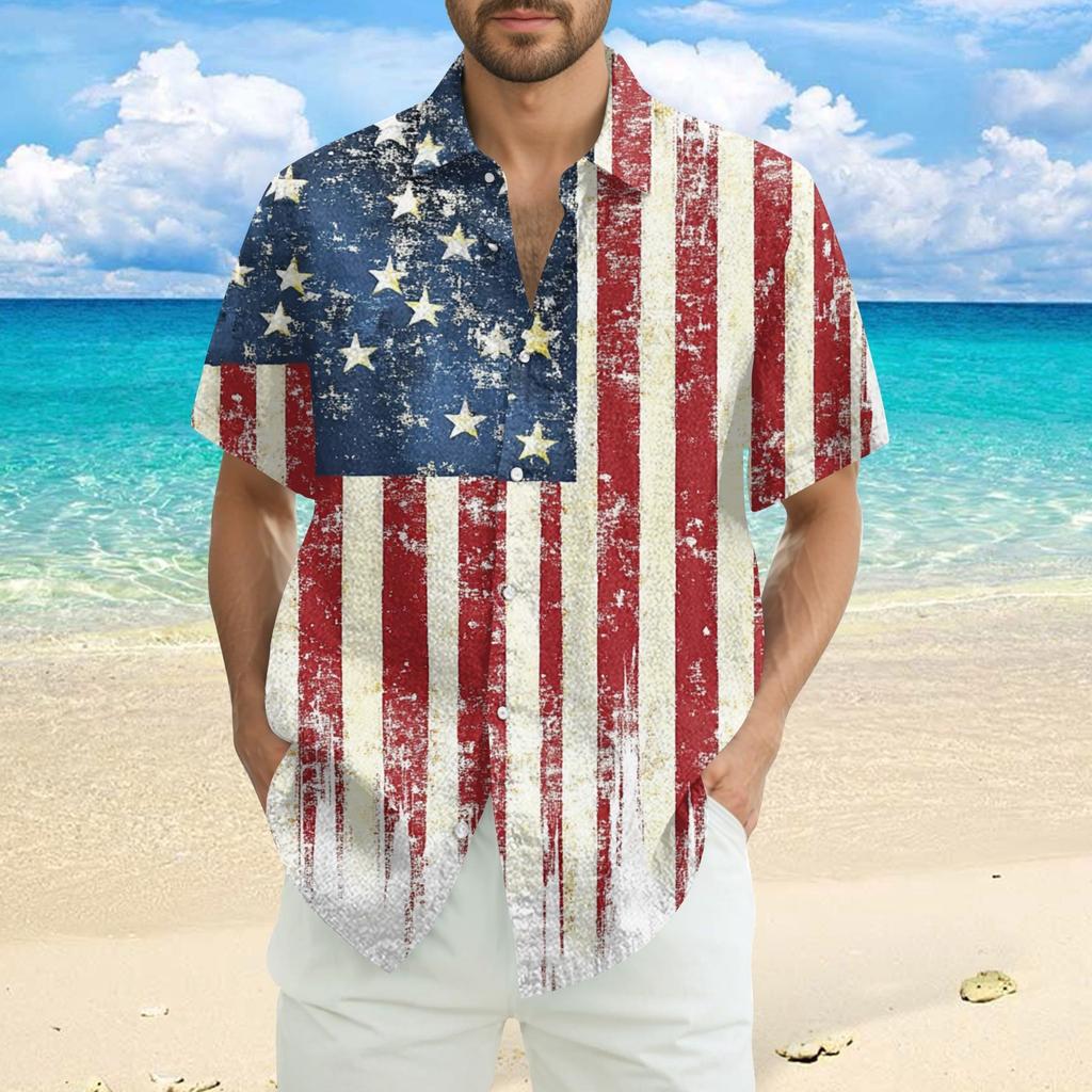 Men's Casual Casual Independence Day Print Short-sleeved Shirt