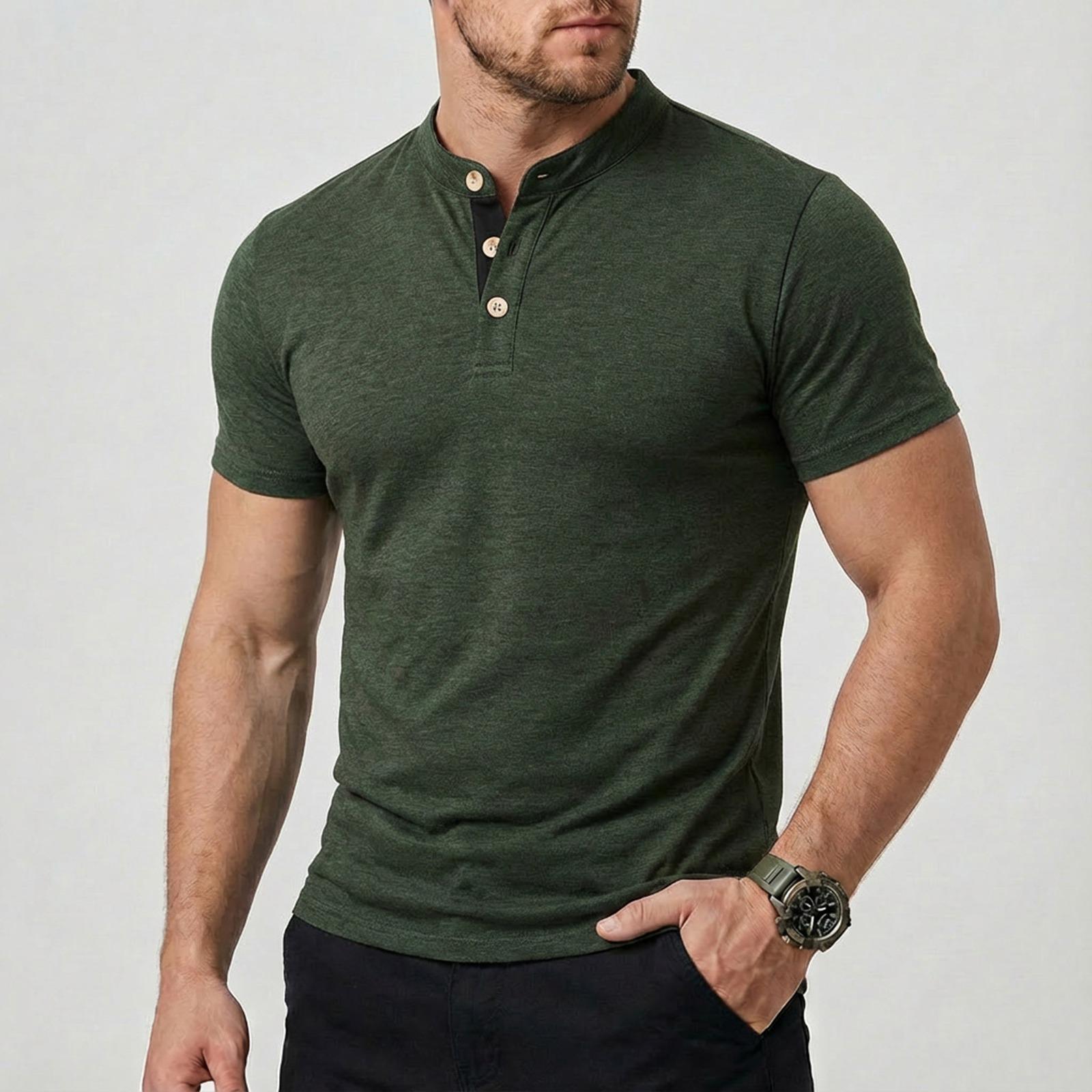 Men s Color Short Sleeve Tops Men s Casual Fashion Short Sleeve Tops L армия зеленый