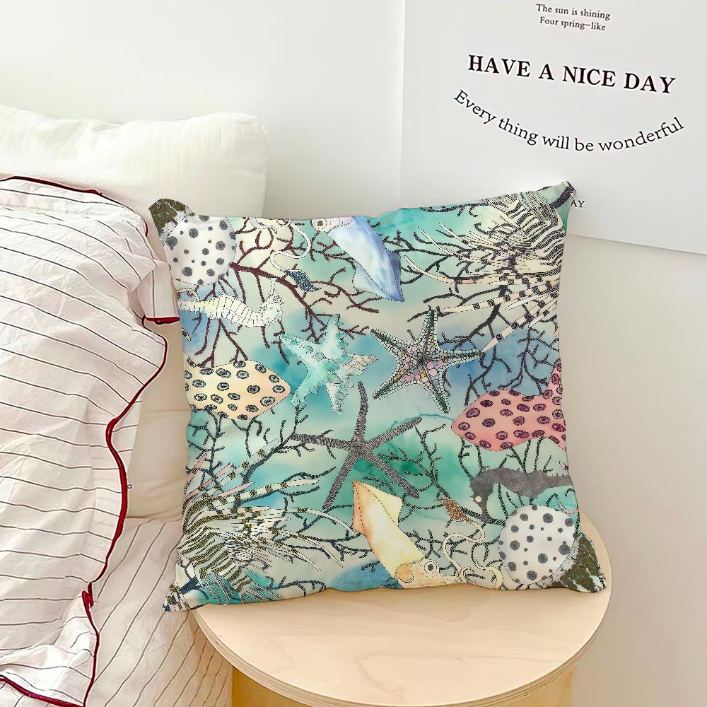 Fashion Retro Marine Life Sea Star Coral Irregular Art Soft Pillow Case for Sofa Living Room Home Office Decor Protective Covers