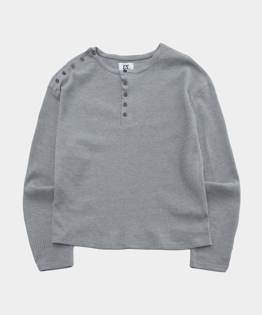 PLACESTUDIOMAN Snap Point Soft Round Neck Basic Long Sleeve T-Shirt _3 Colors