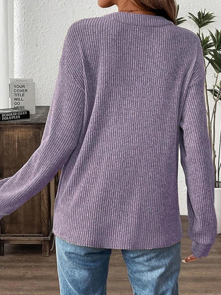 2025 Autumn/Winter Women's Solid Color Button Loose Long Sleeve T-Shirt