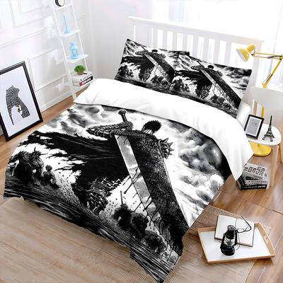Black-armored Warrior Wielding a Greatsword Print Bedding Set 1Duvet Cover 2Pillowcases for Adult Children Luxury Gift Full Size