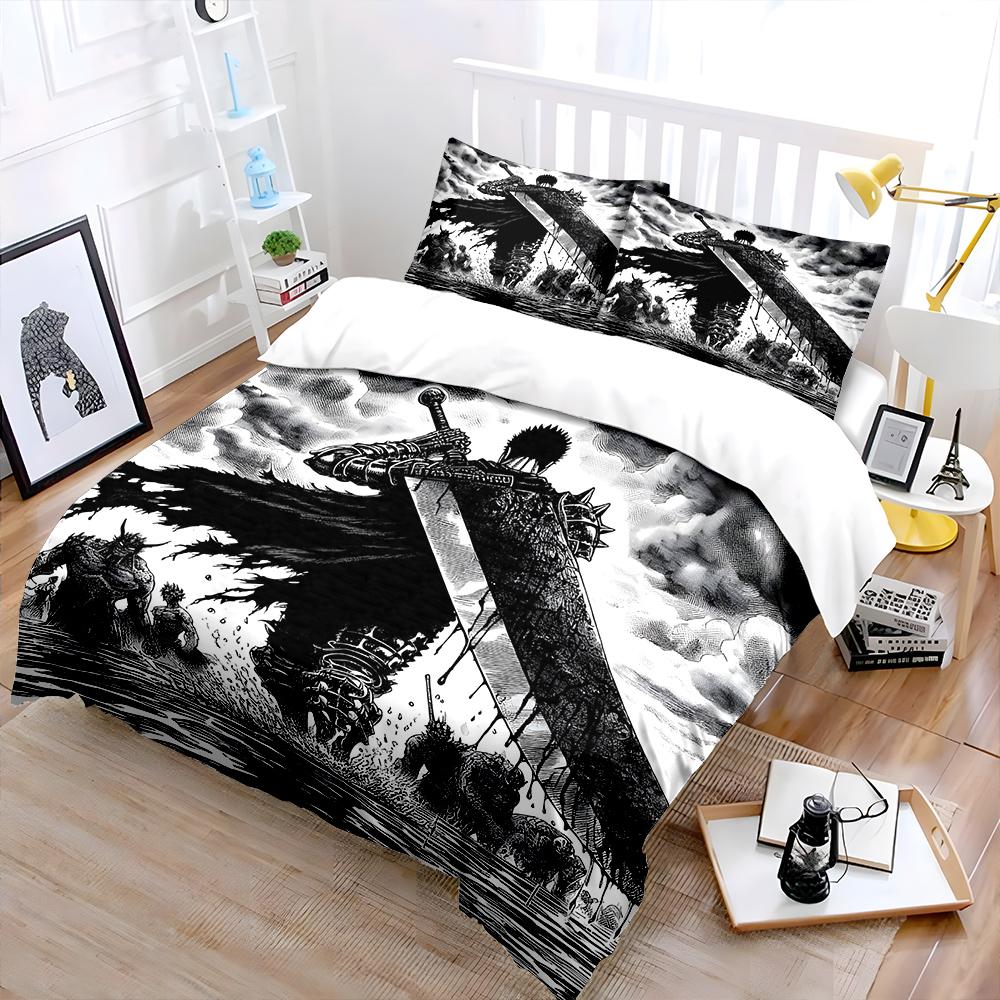 Black-armored warrior wielding a greatsword Print Bedding Set 1Duvet Cover 2Pillowcases for Adult Children Luxury Gift Full Size