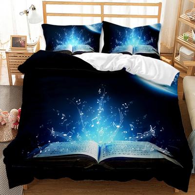 Set husă de plapumă cu partitură muzicală, note ritmice, muzică, set de lenjerie de pat dublu, queen size, king size din poliester pentru copii, băieți, fete, cu față de pernă