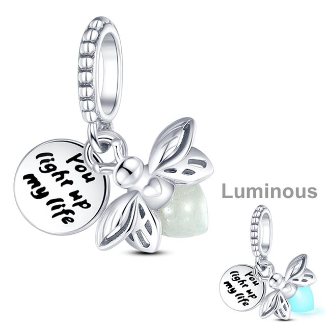 Luminous Charms Beads 925 Silver Constellations Firefly Jellyfish Bulb Star Moon Dangle Fit Original Bracelet Jewelry