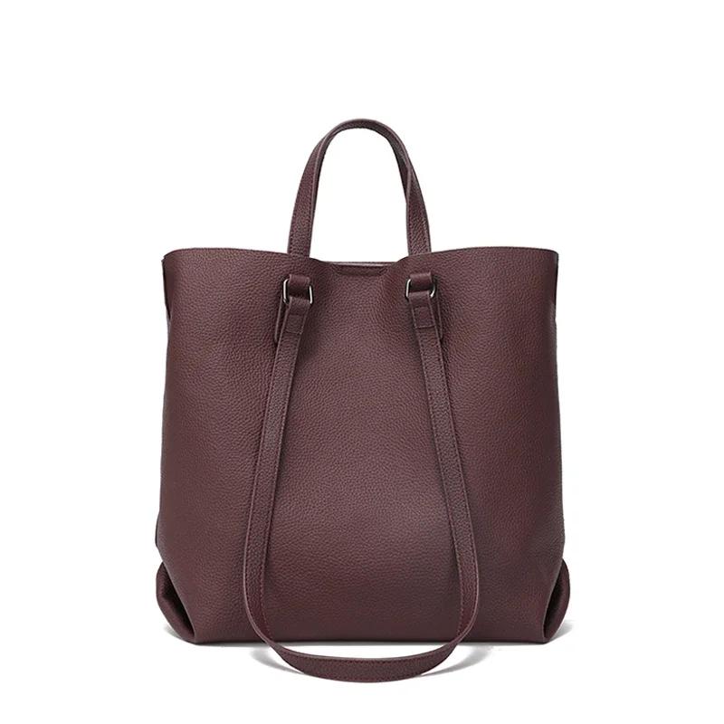 Women Cowhide Genuine Leather Shoulder Bag Female Casual Large Capacity Office Totes Handbag Ladies Work Strap Crossbody Bags