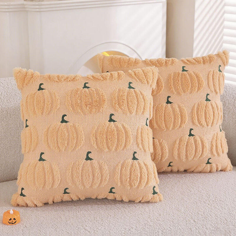 45*45CM Reversible Halloween Pillow Cover - Double-Sided Pumpkin Ghost Design, Quilted Velvet Cushion Case for Sofa Party Decor