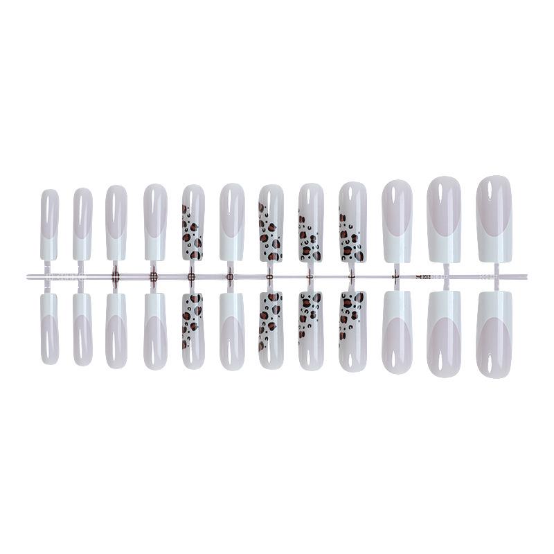 

Набор накладных ногтей с леопардовым принтом и французским градиентом - 24 съемных штуки