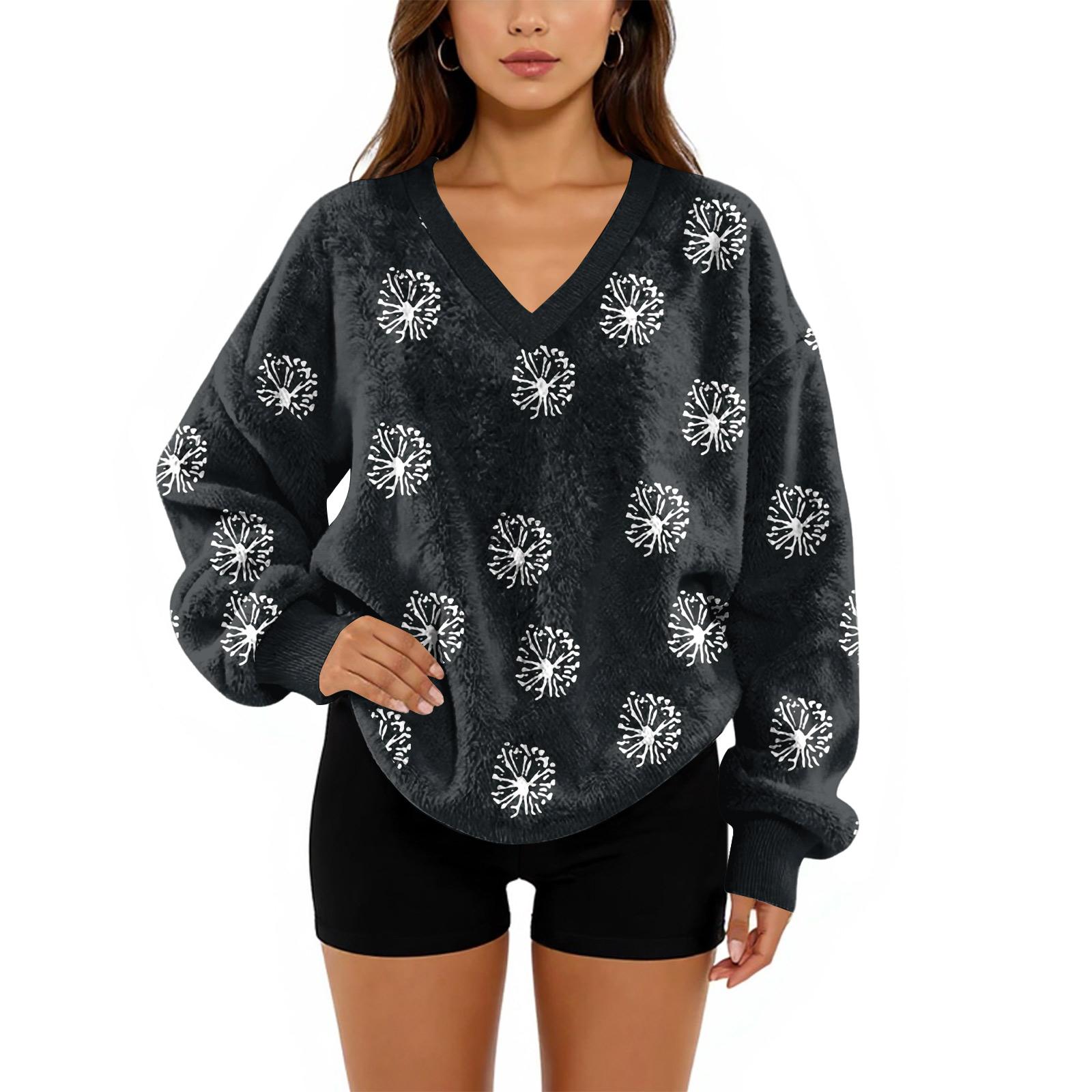 

Женский свитшот с V-образным вырезом, плюшевый, однотонный, повседневный, модный, с длинным рукавом, с карманами, пуловер XL белый