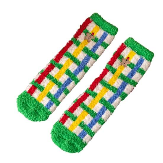 

Christmas Fuzzy Socks Women Warm Fluffy Crew Socks Colorful Winter Slipper Socks for Home Lounging Sleeping Holiday Gift A