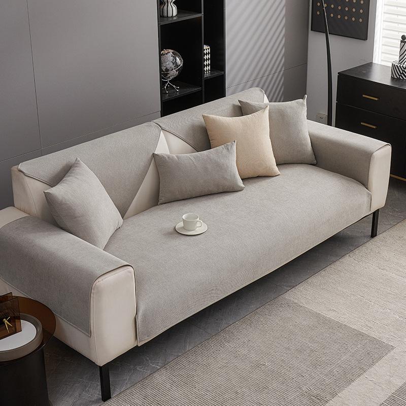 Solid Color Simple Sofa Cover Fabric For All Seasons Non Slip Soft And Sticky Sofa Cushion Cover Straight Row One-Piece Laying