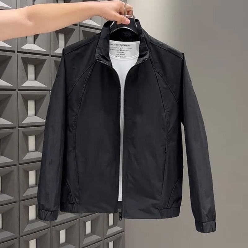 

Куртка с воротником-стойкой Мужская Весенне-осенняя Тонкая Простая Повседневная Модная Брендовая Модная Высококлассное Пальто 4XL чёрный