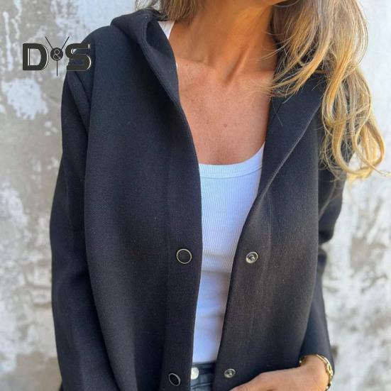 Fall Winter Women Coat Hooded Button-down Solid Color Thick Pockets Loose Cardigan Mid Length Outdoor Travel Shopping Dating Overcoat