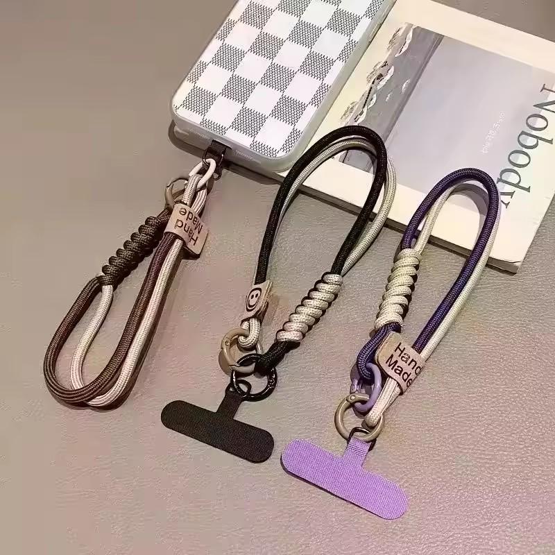 INS British Style Contrasting Woven Phone Lanyard Short Handheld Trendy Phone Case Wrist Rope Doll Luggage Pendant Hanging Rope