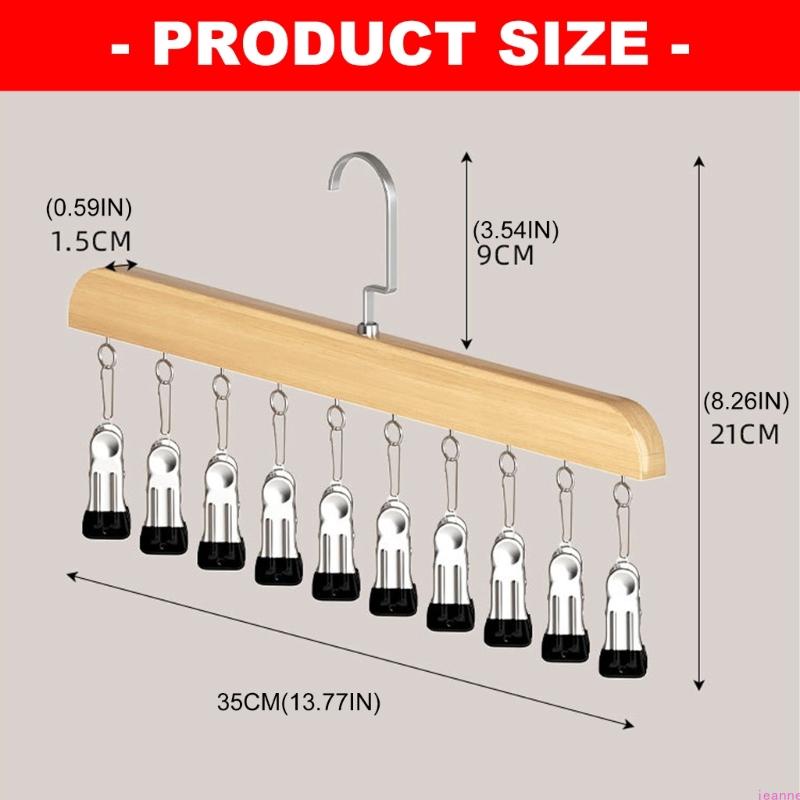 Multifunctional Wooden Garment Hanger 10 Adjustable Clip For Space Saving Vertical Organization Of Hats And Clothes