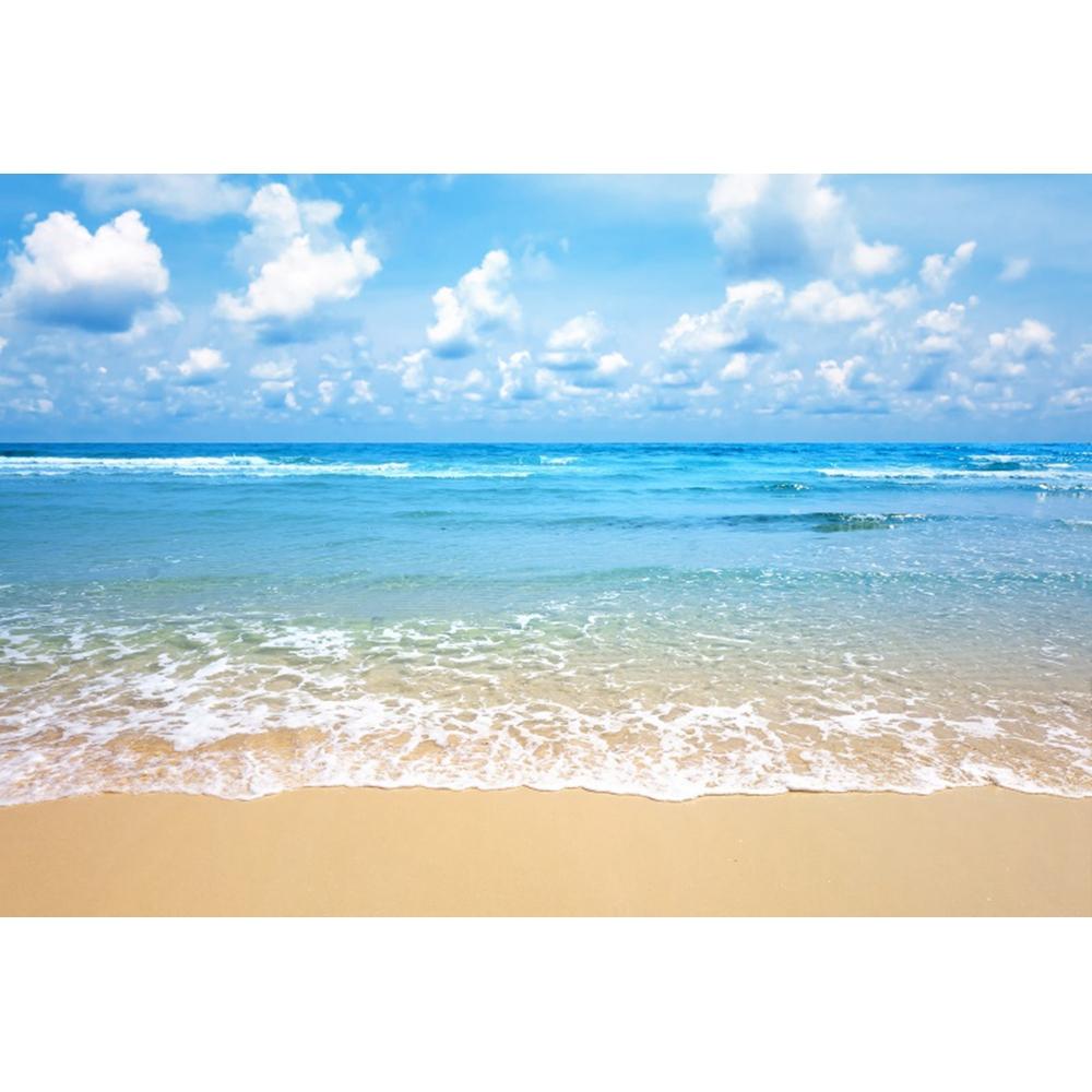 Background Photo with Beach Waves and Sunset, Summer Vacation, Ocean, Beach, Blue Sky, White Cloud, Sand, Photo Shoot