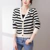 Gestrickte Strickjacke Damen Kurz Oberbekleidung Frühling und Herbst Locker Ausländischer Stil Horizontale Streifen Pulloverjacke Damen