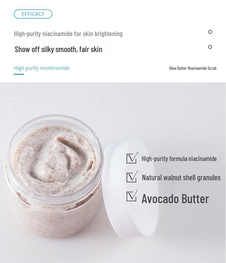 Niacinamide Body Scrub: Tender & White Full-Body Exfoliator for Chicken Skin, Hand Scrub, Large Clinic-Use Bottle.