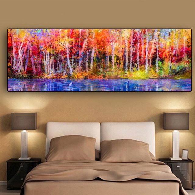 

Большой размер абстрактное дерево картина маслом на холсте лесные солнечные постеры и принты для гостиной прикроватная живопись домашний декор 40cm×80cm NoFrame