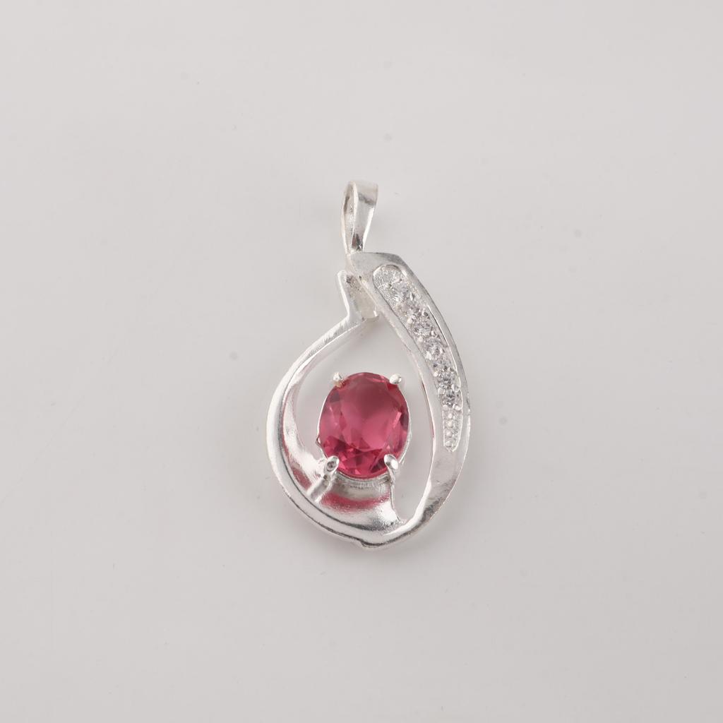 Pink Tourmaline Gemstone 925 Sterling Silver Zircon Jewelry Elegant Chain Pendant 1.4" For Gift CZP-16-4