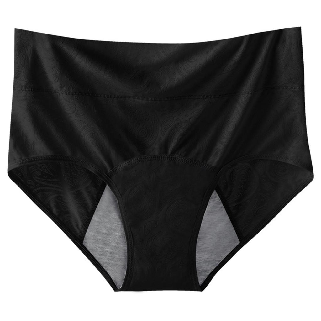 Women's High Waist Period Panties 3 Pack Leakproof Mesh Briefs Black Apricot Gray