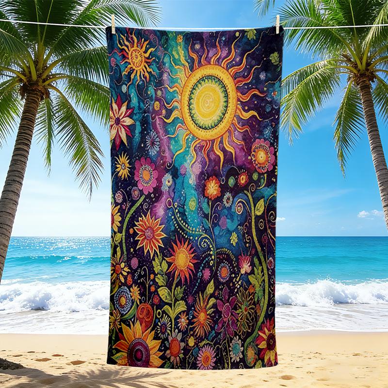 1Pc Floral Sunburst Tapestry Beach Towel, Quick Dry, Multi-Use for Beach Pool Gym Yoga Home Travel, Christmas, Halloween, Xmas Gift M928888