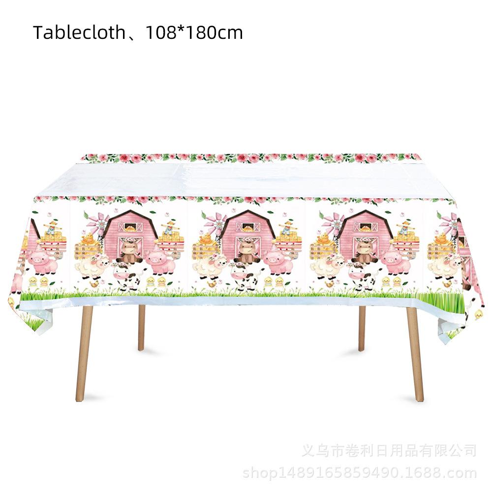 Pink Farm Theme Birthday Party Tableware Decorative Cupcakes Flag Cakes Plug Balloon Sets Arrangement Supplies