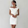 Women S Off Shoulder Sleeveless Slim Fit A Line Dress Solid Color