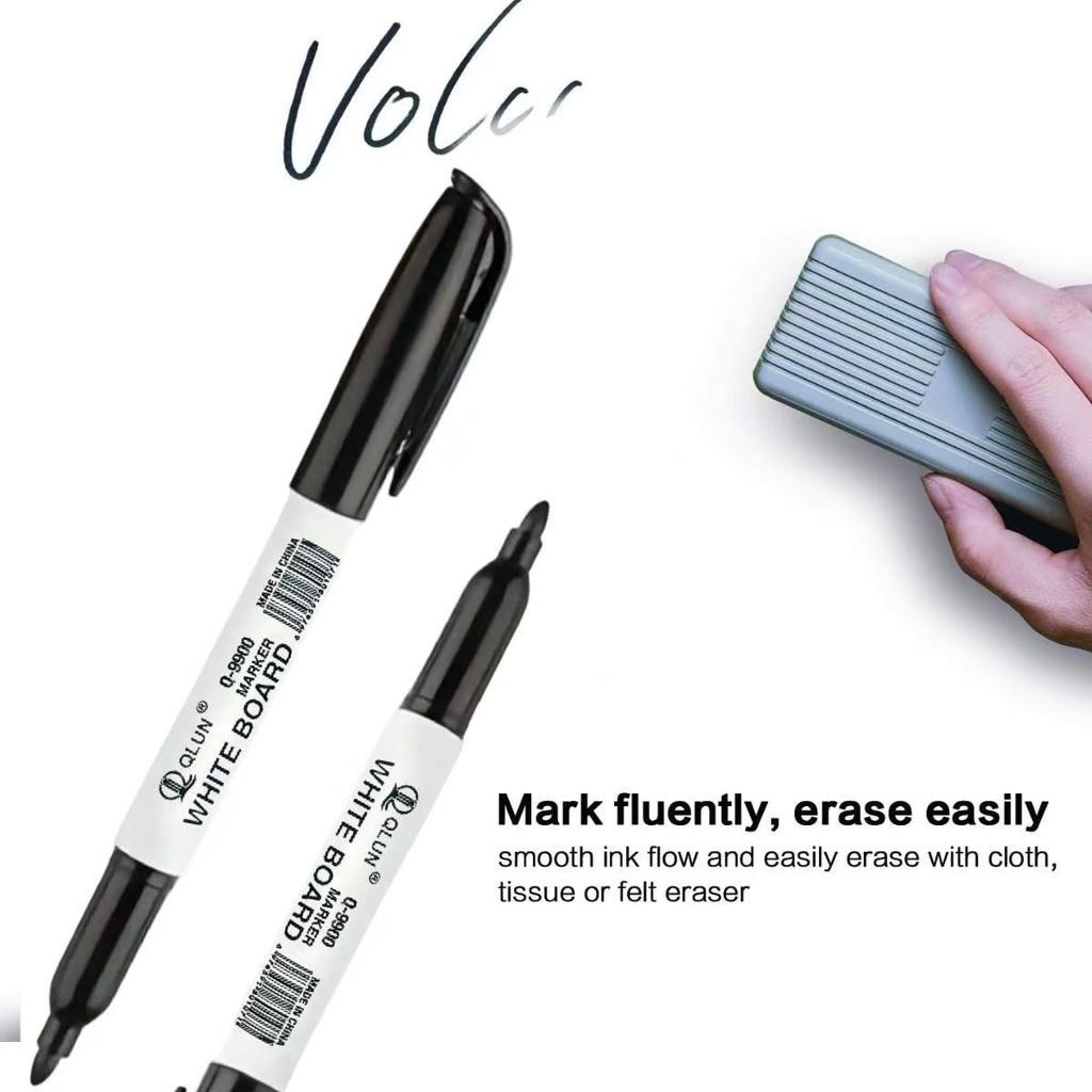 12Pcs Large Capacity Erasable Whiteboard Markers, Water-Based Ink Black Dry Erase Pens for Office School Teaching Supplies