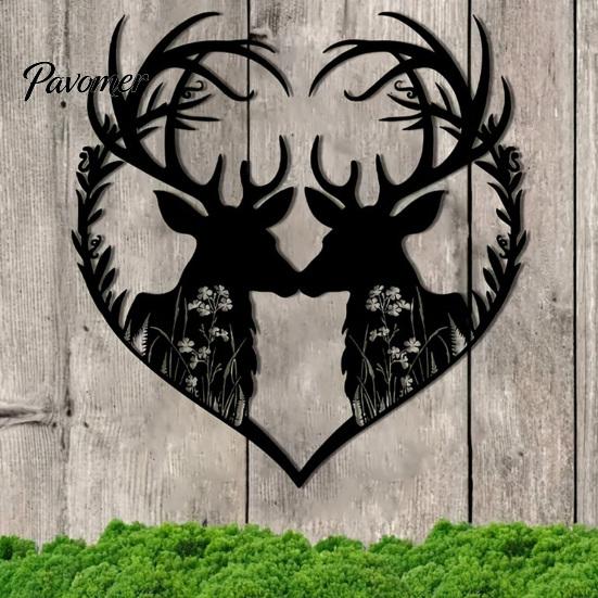 Decorative Hanging Ornaments for Home Metal Deer Heart Wall Decoration, Silhouette Couple Ornaments, Animal Art Patio Decor Backyard Sculpture Living