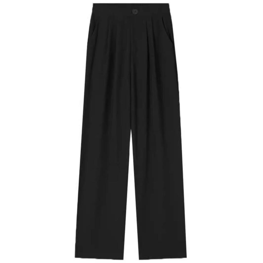 Women's Black Wide-Leg High-Waist Drape Pants - Spring 2024 Fashion