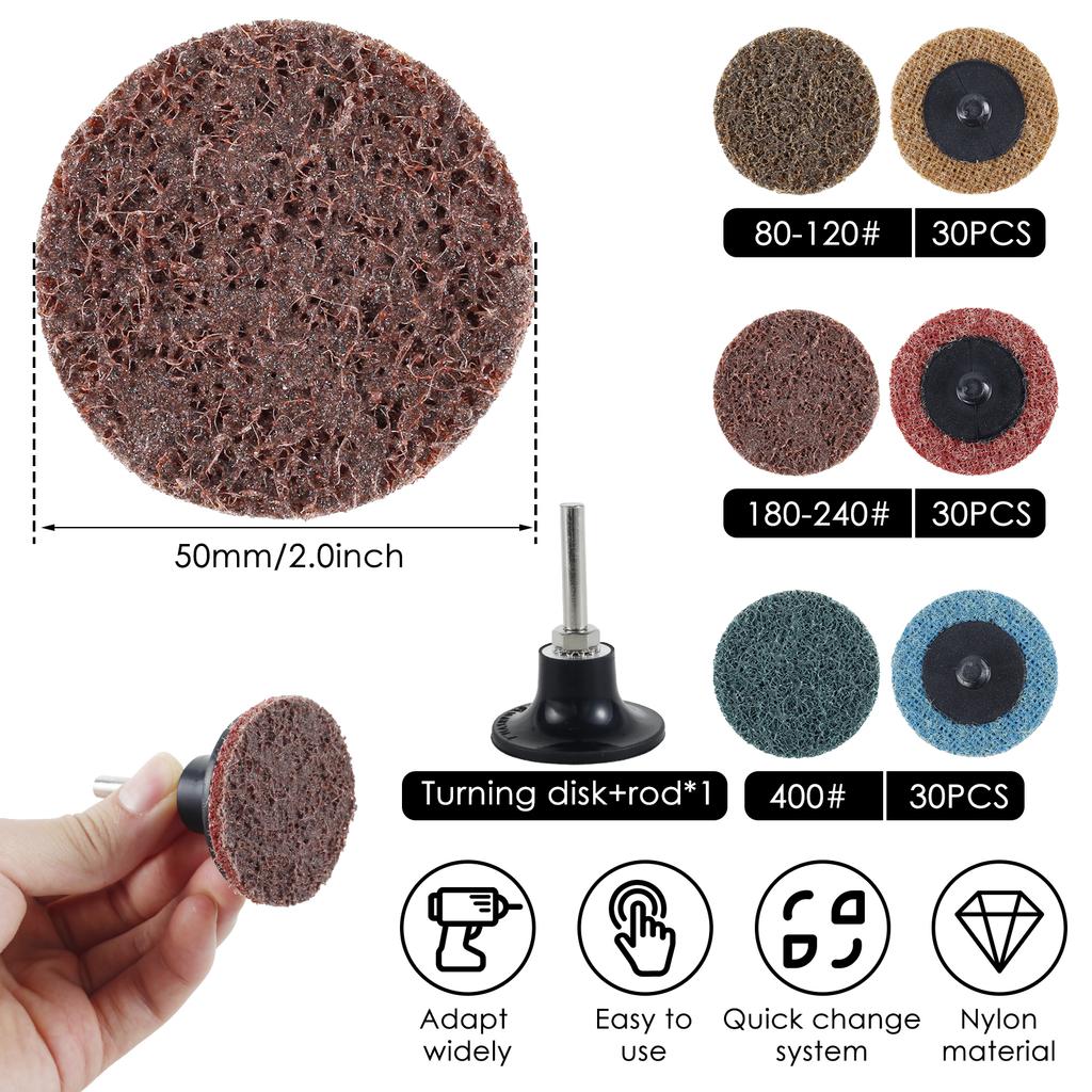 90Pcs Nylon Sanding Discs Set 2inch Quick Change Die Grinder Sanding Wheel with 1/4inch Holder Fine Medium Coarse Wear-Resistant