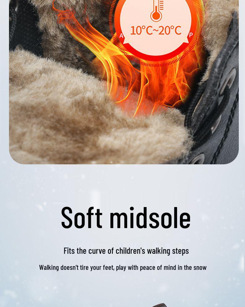 Boys' 2025 Winter Leather Boots - Plush, Non-Slip, Soft-Sole, Mid & Big Kids