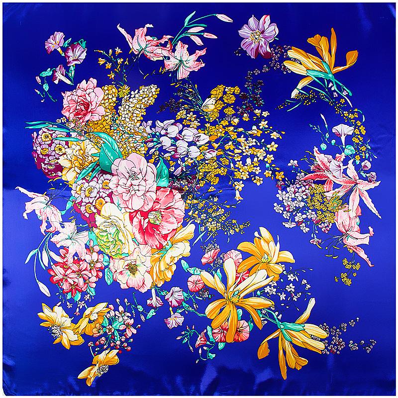 90*90 cm Luxury Brand Butterfly Floral  Print  Women  Silk Scarf Europe Style Square Scarves four seasons Shawls Satin scarfs