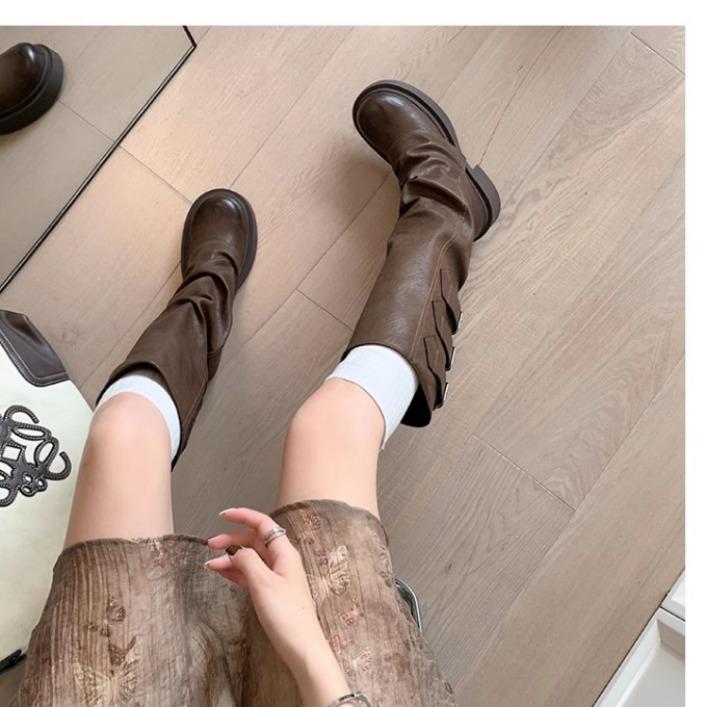 Long trousers stacking boots women's 2024 spring and autumn new thick-soled small knight boots western cowboy boots