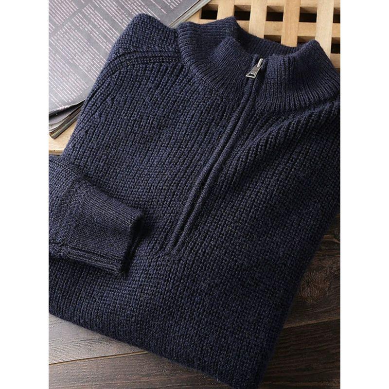 Wool Mixed Yarn! Half Zipper Pullover Italian Single Export Men's Clothing Thickened Half-High Collar Knitting Sweater Winter
