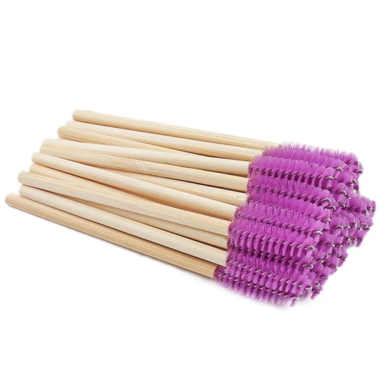 Factory Eco Bamboo Wood Handle Eyelash Brush Applicators Beauty Makeup Spoolies Nylon Hair Cosmetic Makeup Lash Wands