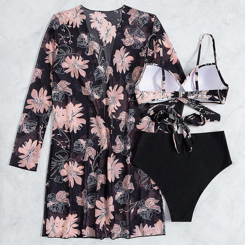 3-Piece Bikini Set with 3D Embroidered Daisies and Cover-Up main image 1