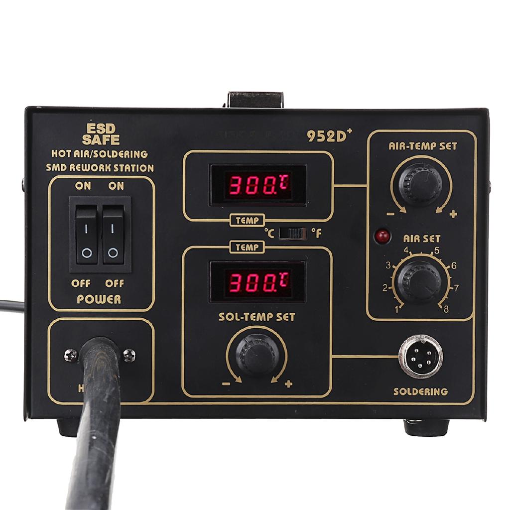 220V US/EU YIHUA 952D+ 2-in-1 SMD Rework Solder Station Soldering Iron Hot Air Heating Tool