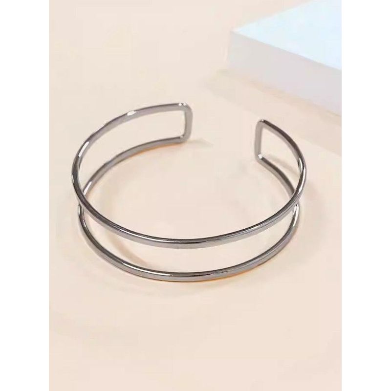 Fashion Simple Hollow Double Metal Bangle Bracelet Stylish Simple Style Opening Adjustable Arm Ring Accessories