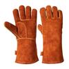 Extra Long Flame Retardant Cowhide BBQ Gloves - Heat Resistant Up To 500°F - Anti-Scald Protection for Baking, Oven, Boiler, and Grilling
