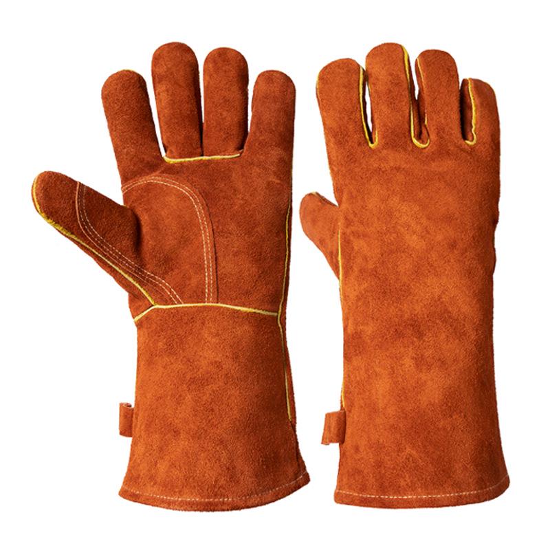 Extra Long Flame Retardant Cowhide BBQ Gloves - Heat Resistant Up To 500°F - Anti-Scald Protection for Baking, Oven, Boiler, and Grilling