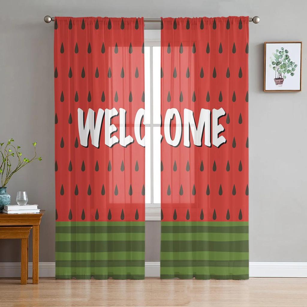 Watermelon Fruit Cartoon Sheer Curtain for Bedroom Tulle Voile Curtain for Kitchen Living Room Decor Window Treatment