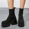 Mode Damen Plateau Stiefeletten Hohe Absätze Mode Sockenstiefel Strickschuhe 2025 Trend Winter Pumps Chelsea Boots Neu Mujer Botas