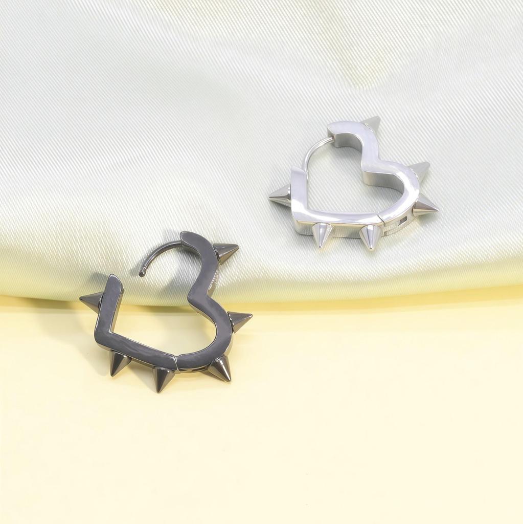 Stainless Steel Heart Rivet Earrings - Pointed Cone Peach Shape, Hot Girl Style