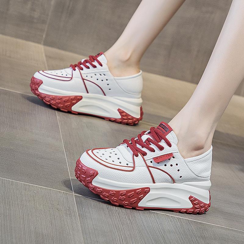 Fashion GKTINOO Genuine Leather Sandals Summer Brand Comfy Lace Up Platform Vulcanize Women Chunky Sneakers Hollow Summer Loafers Shoes