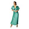 Biba Damen Satin Figurbetontes Maxikleid mit Engelsärmeln