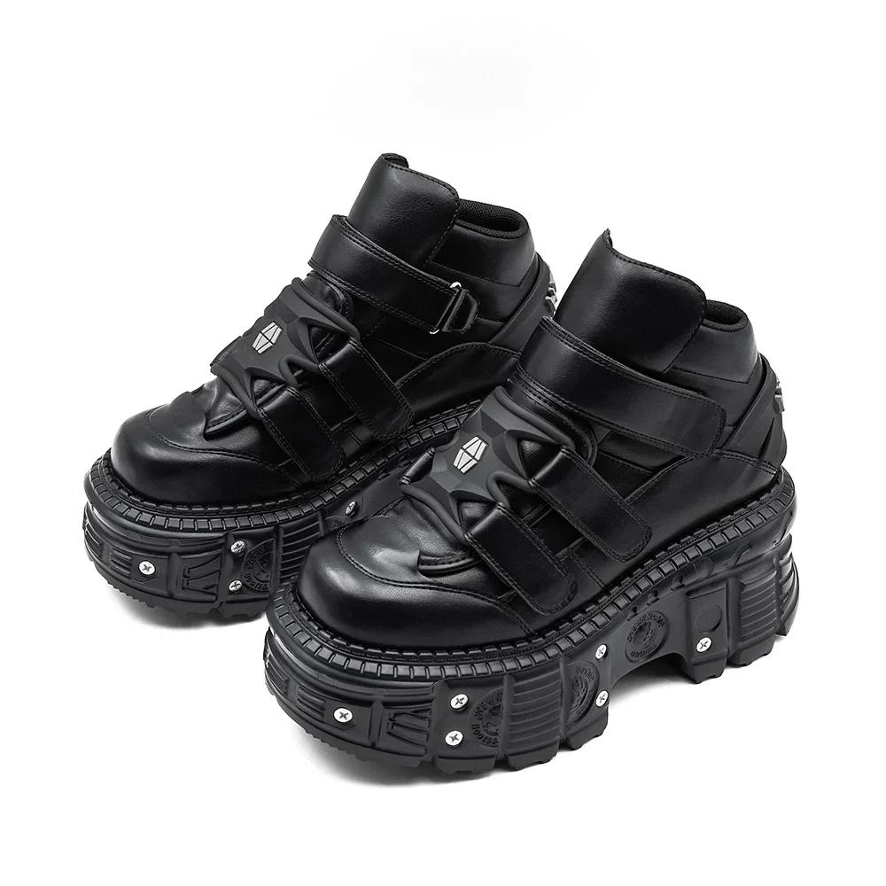 Fashion 2025 New Punk Style Women Shoes Gothic Ankle Rock Boots Lace-up Heel Height 9CM Platform Shoes Woman Metal Decor Woman Sneakers