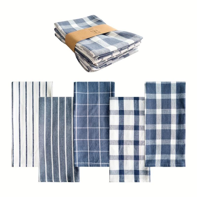 5pcs/set Blue Series Cotton Woven Kitchen Towel Set Absorbent Home Napkin Tea Cloth for Dish Drying Counter Cleaning